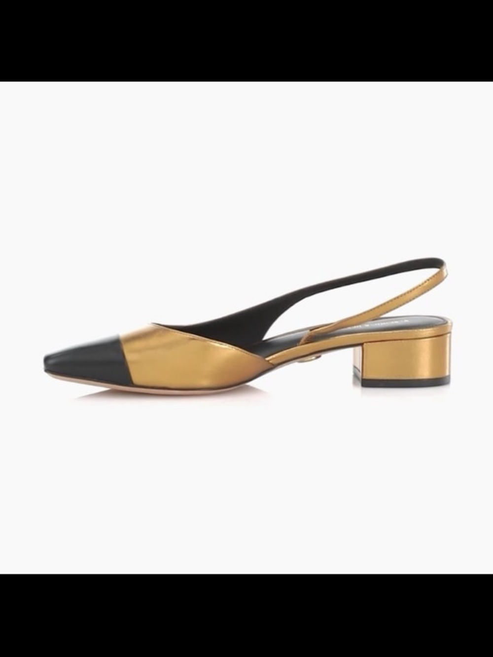 Metallic Bronze Slingback Block Heel Pumps with Black Cap Toe - Picture 4 of 9